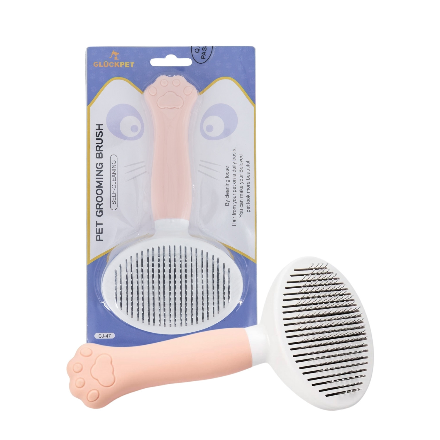Cepillo para Gatos y Perros Ovalado Autolimpiable Antienredos con Botón de Liberación Glückpet Accesorios para Gatos y Perros 1